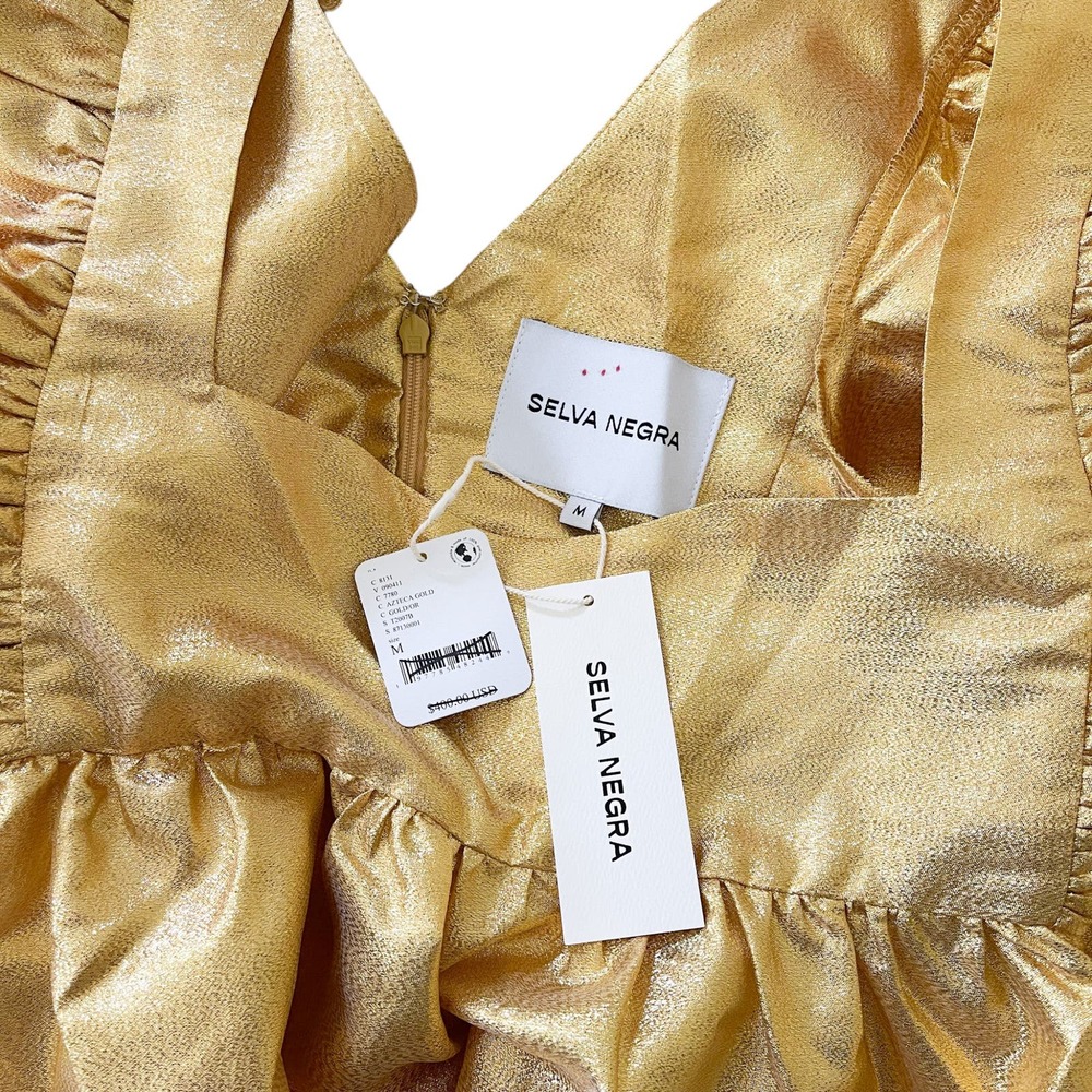 Selva Negra Metallic Gold Ruffle Mini Dress - Picture 7 of 8